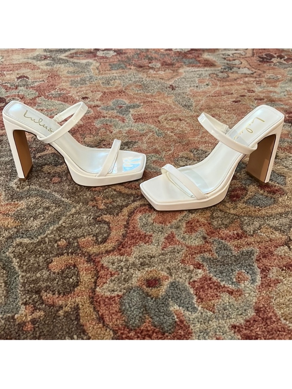 Lulu's White Square-Toe Strappy Block Heel Sandals